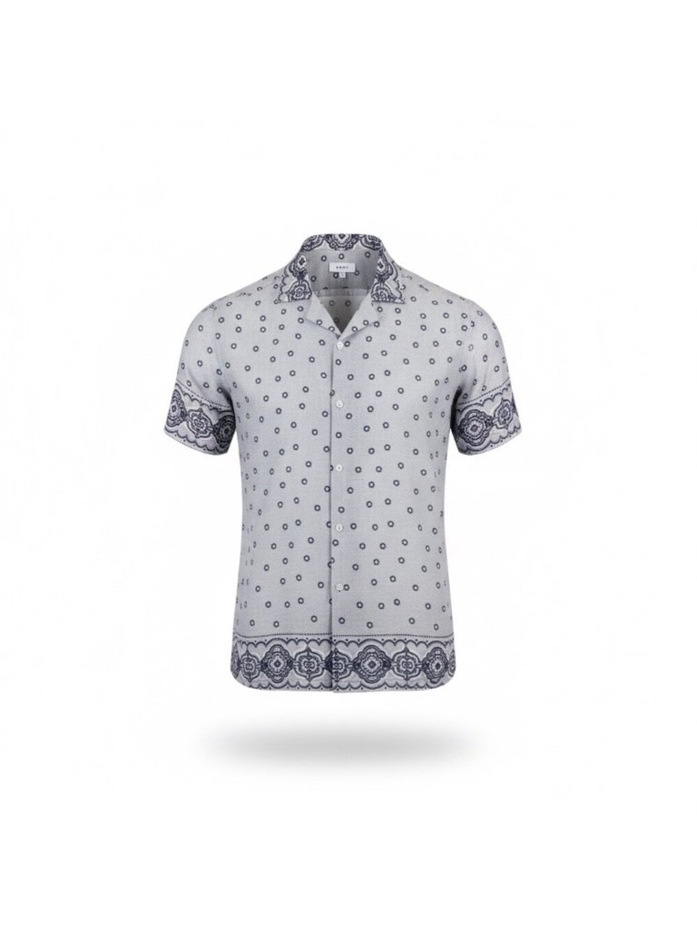 Reiss Mens Light Grey Button-Up Shirt Bandana Floral Print Size S
